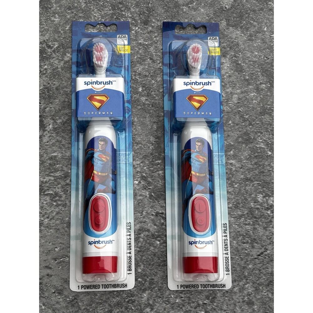 Spinbrush Superman Battery Powered Toothbrush: White, DC Comics, New Sealed 2 Pk